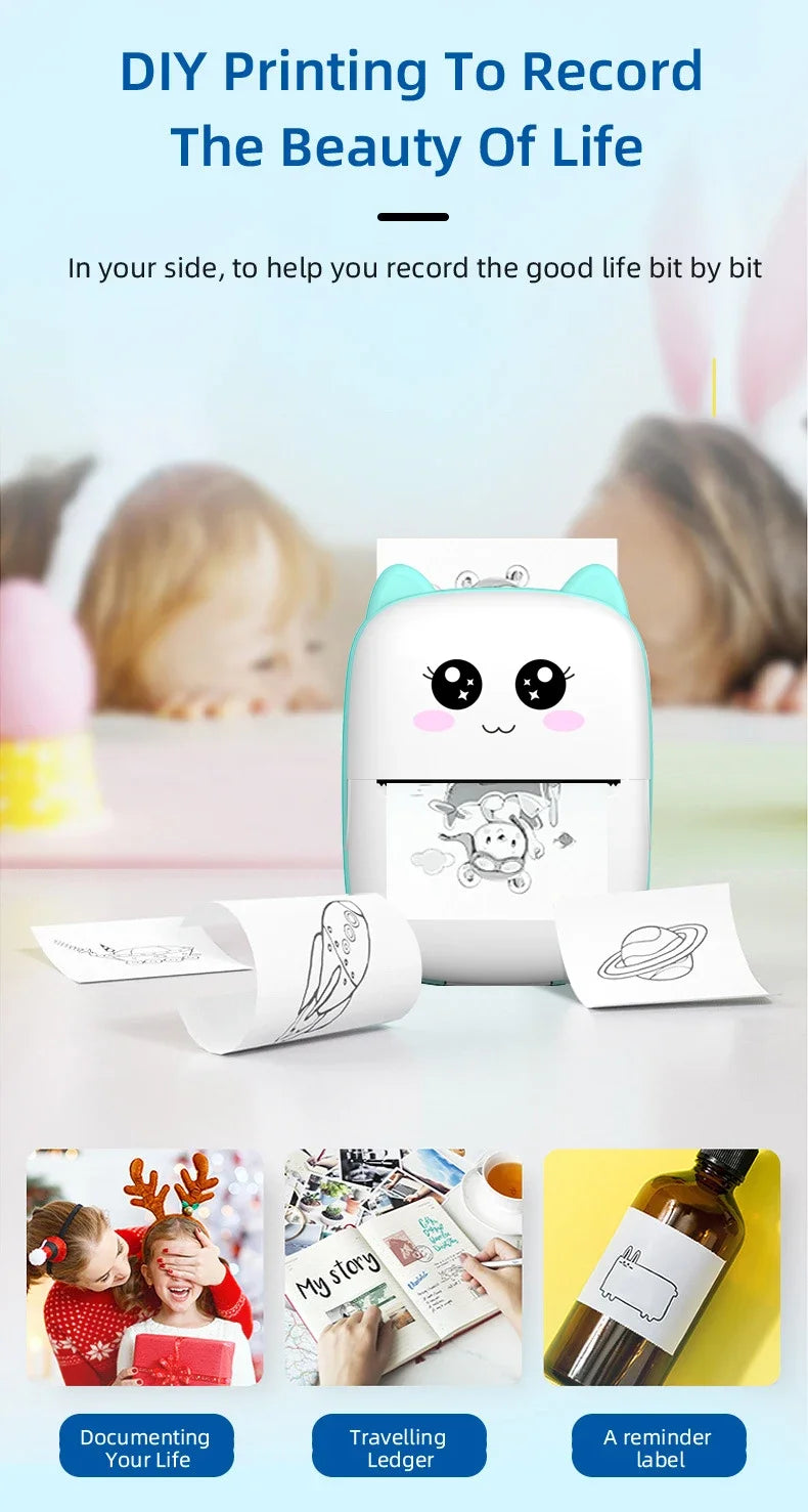 Mini Impresora Portátil Bluetooth - Sin Tinta (Cute Cat)