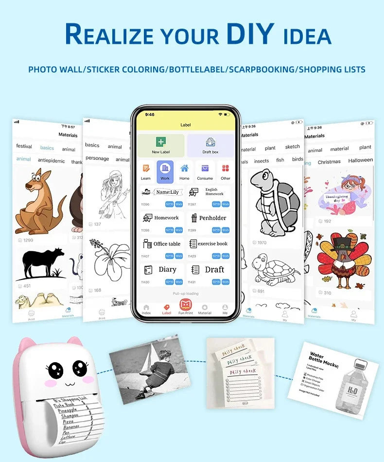 Mini Impresora Portátil Bluetooth - Sin Tinta (Cute Cat)