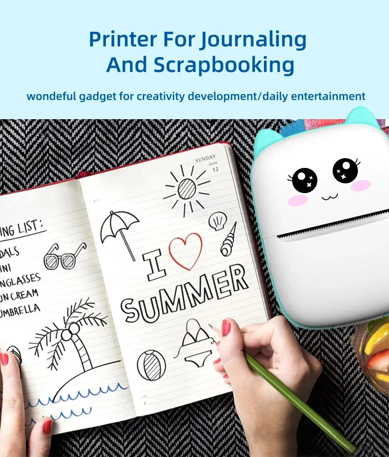 Mini Impresora Portátil Bluetooth - Sin Tinta (Cute Cat)